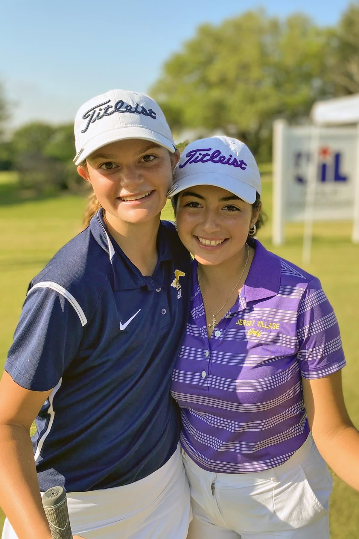 Cy Ranch sophomore Lauren Evans, left, and Jersey Village freshman Daniela Palmeros competed at the state tournemant.